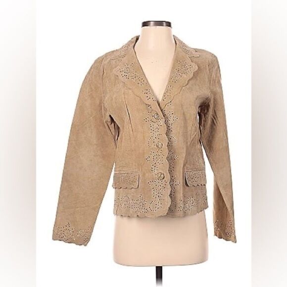 Coldwater Creek 100% Leather Eyelet Jacket - Neutral/Tan - Size PM - Picture 6 of 7